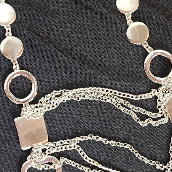 Chico's Vtg Sliver Tone Circle Square Chunky Layered Bib Statement 19" Necklace - Picture 16 of 16